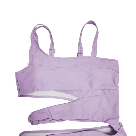 Purple One-Shoulder Bikini Set  Cutout Design Adjustable Straps  Bottoms Size L - Picture 3 of 5